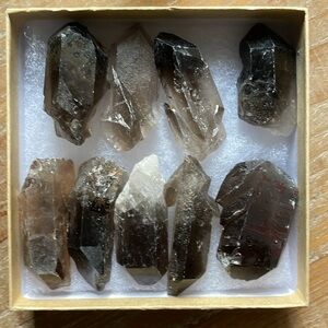 Smokey Quartz Crystal Points, set of 9